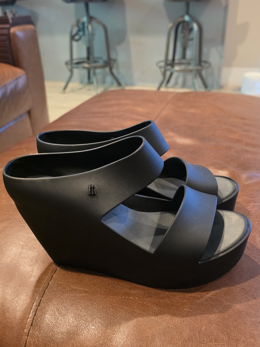 Melissa Black Platform Wedge Slide Sandals